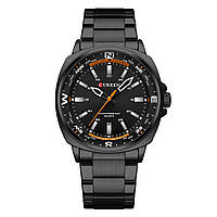 Кварцевий чоловічий класичний наручний годинник Curren 8455 All Black. Металевий браслет