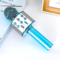 Детский Bluetooth караоке микрофон Wster WS-858 и портативная MP3 колонка 2в1, ручной микрофон Blue
