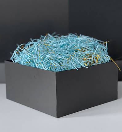 Наповнювач для подарункових коробок (50 г), колір - блакитний з золотом, фото 2
