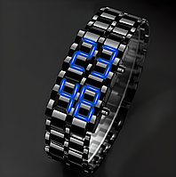 Часы-браслет металлический цифровой без дисплея, с синей подсветкой