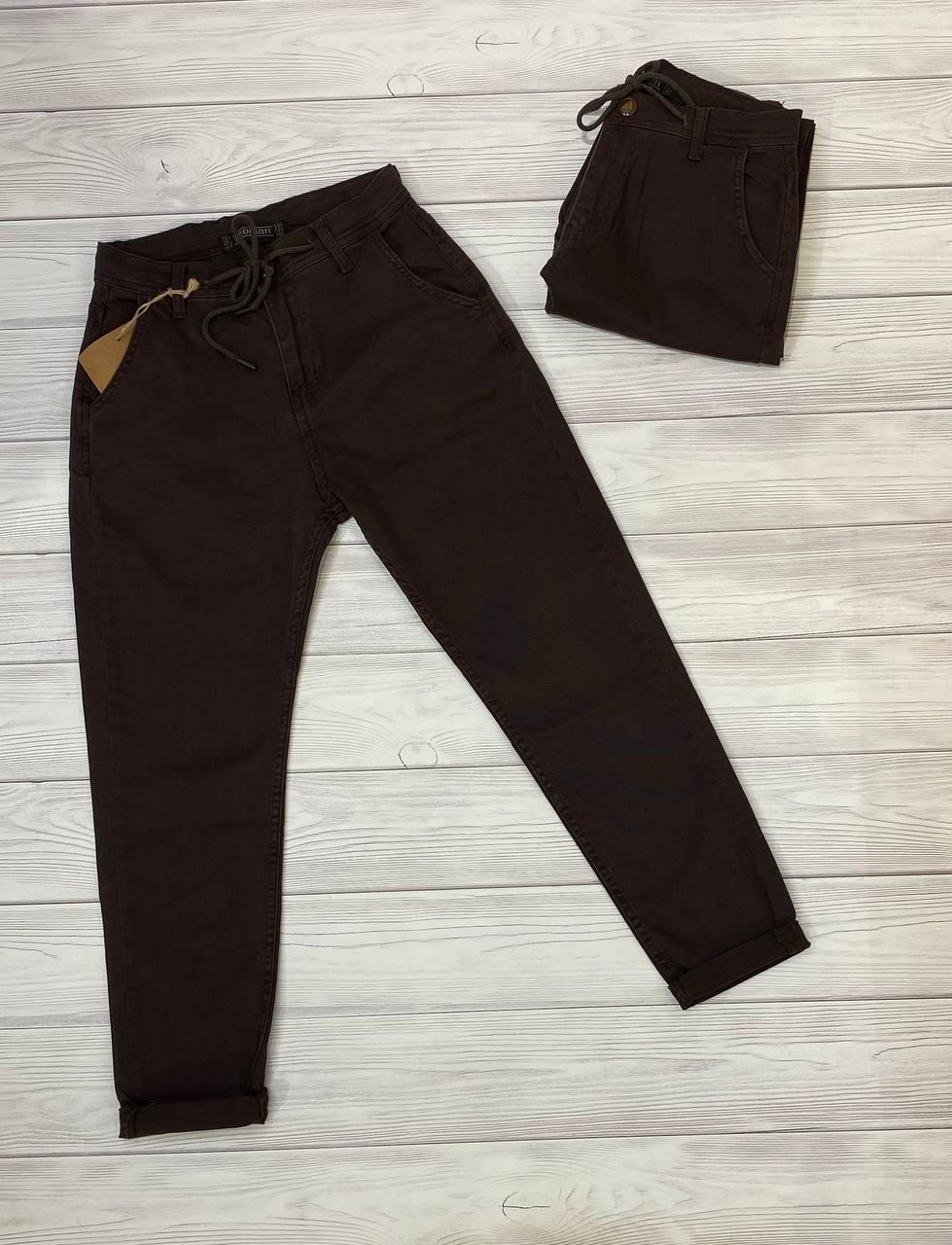 Коричневі чоловічі МОМ джинси на високій посадці зі шнурками, фото 1