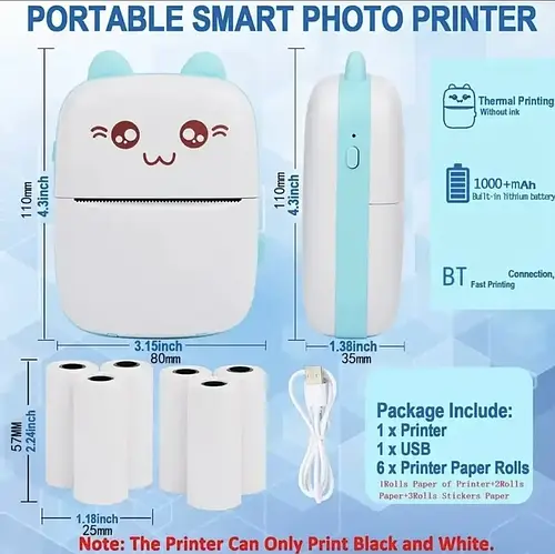 Портативный мини принтер 6 рулонів Mini Printer термопринтер карманный ...