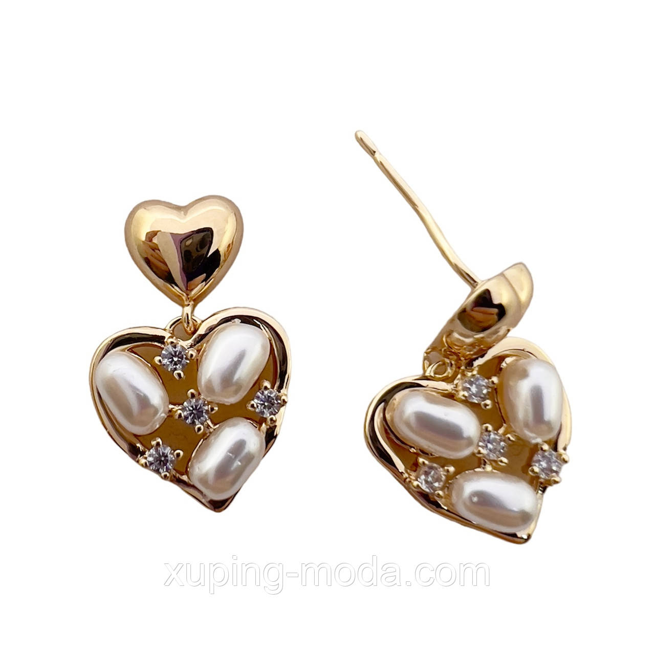 Сережки з перлинами xp. 15х10 мм.18 к, фото 1