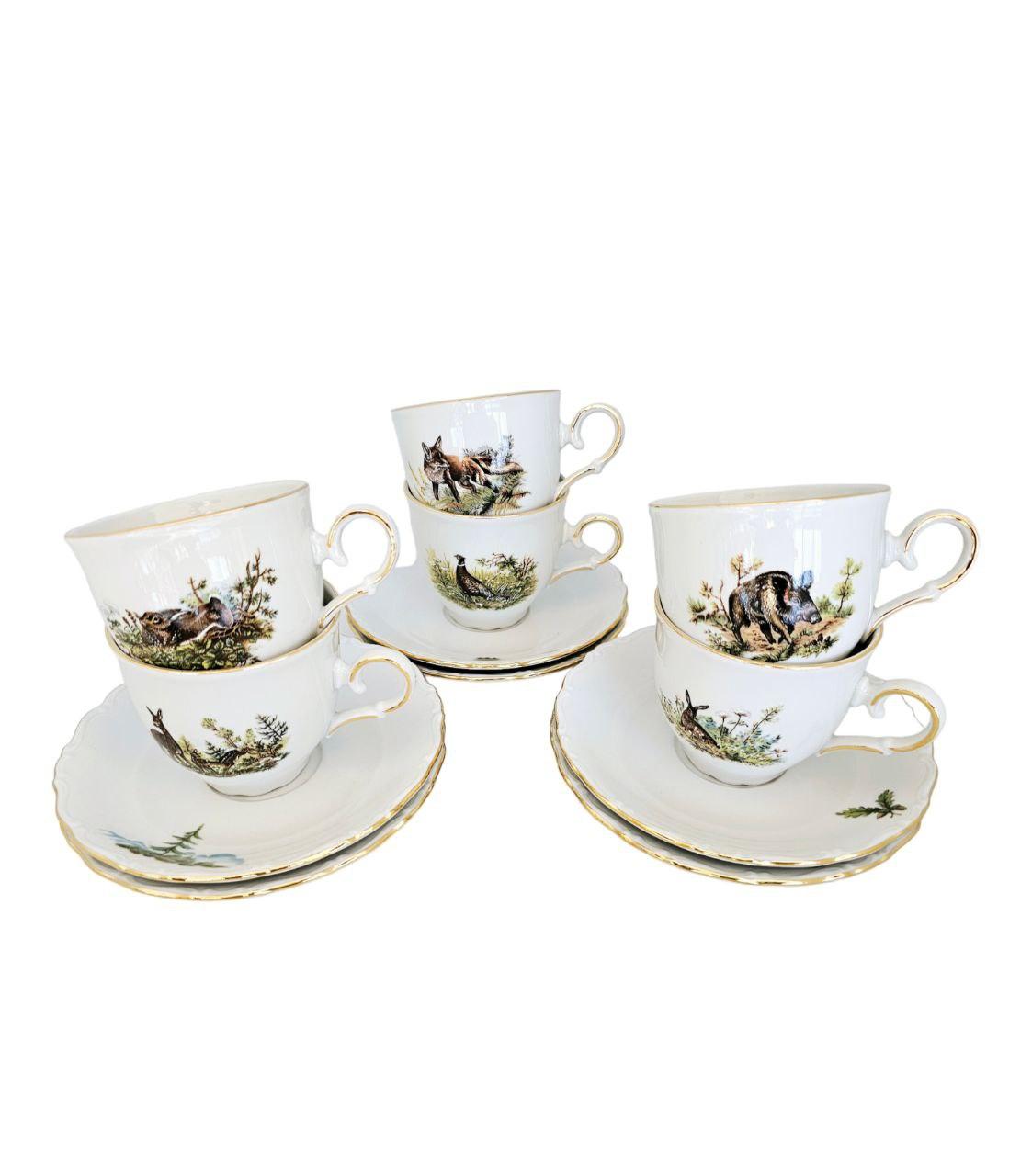 Сервіз кавовий Gloria fine porcelain Bavaria Handwork Bayreuth Made in Germany Полювання 12 предметів 250мл, фото 1