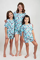 Комплект (піжама) для дівчат Family look футболка і шорти 98-128см кавун, тістечко, баранчик, фрукти, котики