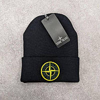 Теплая унисекс шапка Stone Island черного цвета