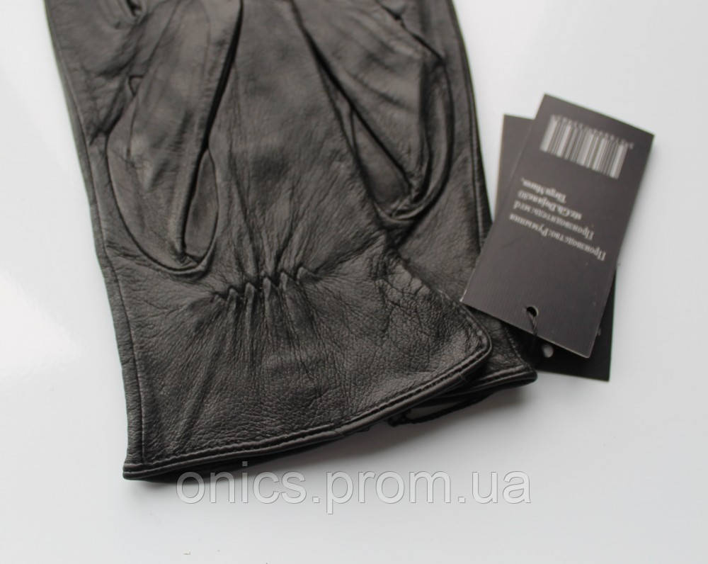 Женские кожаные перчатки "Stripes" подкладка вязка black хорошее качество - фото 1 - id-p2081850577