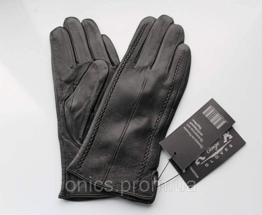 Женские кожаные перчатки "Stripes" подкладка вязка black хорошее качество - фото 2 - id-p2081850577