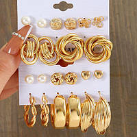 Сережки комплект 11 пар цвет золото бижутерия высокого качества