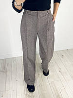 Стильные шерстяные широкие прямые женские брюки (р.42-50). Арт-1615/47 шоколад