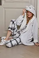 Женский короткий халат с ушками ARUELLE Calysta Bathrobe, Теплый пушистый махровый халат с капюшоном