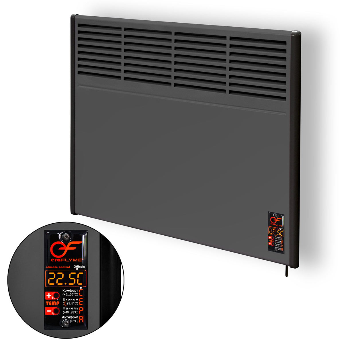 Конвектор Flyme 1000PG графіт з програматором, 1 кВт, до 20 м.кв, фото 1