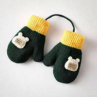 Детские зимние перчатки с веревкой Зеленый