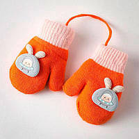 Детские зимние перчатки с веревкой Оранжевый