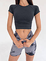 Женская спортивная футболка серая для тренировок фитнеса с коротким рукавом