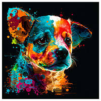 Картина по номерам на черном холсте AV4040-20 "Красочный щенок", 40-40 см