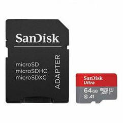 Картка пам'яті MicroSDXC 64 GB UHS-I Class 10 SanDisk Ultra A1 R140MB/s + SD-adapter (SDSQUAB-064G-GN6MA)