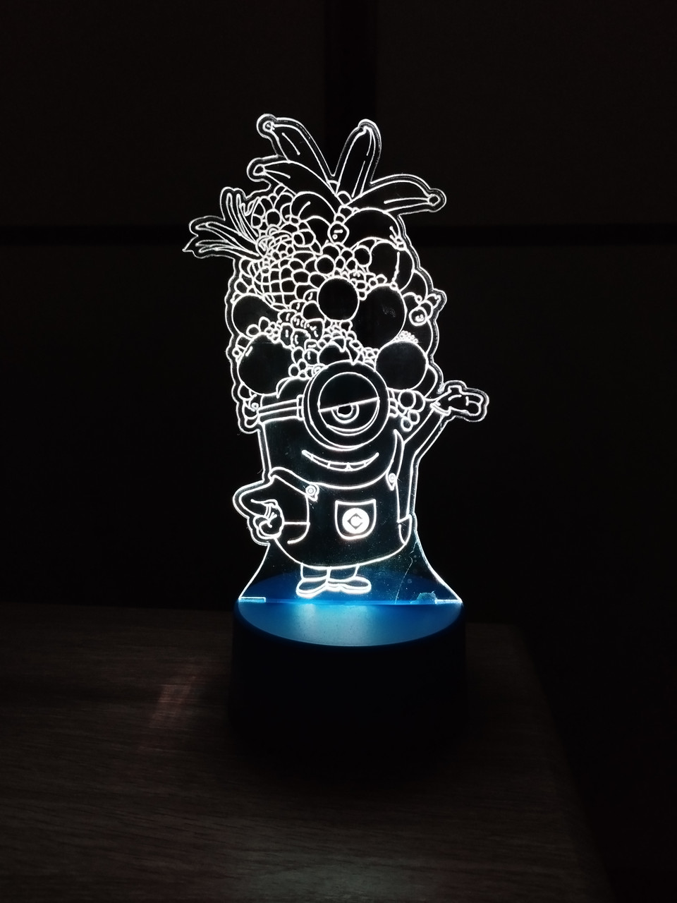 3d-світильник Міньйон з фруктами, 3д-нічник, кілька підсвічувань (на батарейці), фото 1