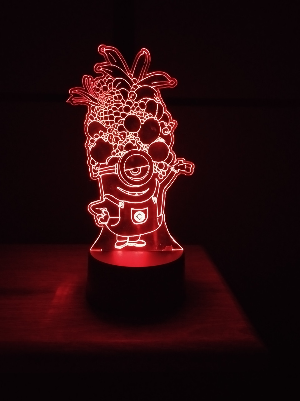 3d-світильник Міньйон з фруктами, 3д-нічник, кілька підсвічувань (батарейка+220В), фото 1