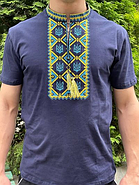 Футболка-вишиванка чоловіча "Тризуб" синій, фото 2