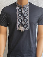 Футболка-вишиванка чоловіча "Тризуб" чорний, фото 2