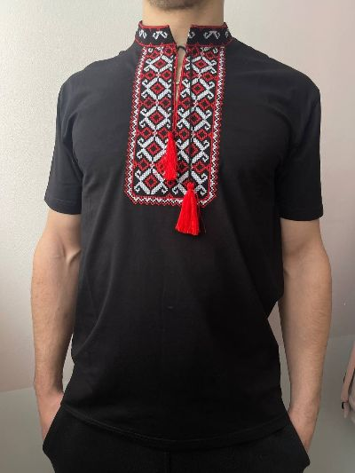 Футболка чоловіча "ЕкоХвиля" Ст-Кул Чорний (вишивка - Червоний)