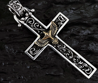 Большой серебряный крест Орел Удача 17 грамм 5 см. под винтаж