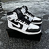 Чоловічі високі кросівки Nike Air Jordan 1 Retro High White Black Найк Джордан 1 шкіряні білі з чорним, фото 2