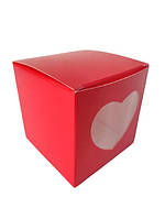 Коробка на 1 капкейк "Червона" з віконцем - серцем, 90*90*90 (3 шт.)