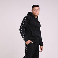 Мужская спортивная кофта Adidas черная с лампасами худи Адидас толстовка