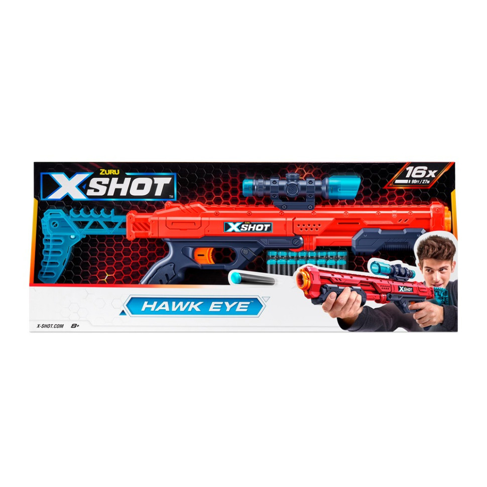 Швидкострільний бластер X-Shot Red Excel Hawk Eye Zuru 36435R 16 патронів, Toyman