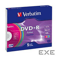 Диск VERBATIM DVD+R 4,7Gb 16x Slim 5 pcs Color 43 (43556)