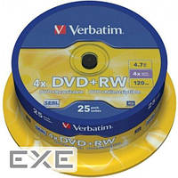 Диск VERBATIM DVD+RW 4,7Gb 4x Cake 25 pcs Silver (43489)
