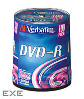 Диск VERBATIM DVD-R 4,7Gb 16x Cake 100 pcs (43549)