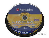 Диск VERBATIM DVD+RW 4,7Gb 4x Cake 10 pcs Silver (43488)