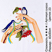 Алмазная мозаика на подрамнике Птички на руках 40*50 см