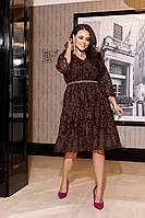 Красивое кружевное женское платье с вышивкой больших размеров (р.42-56) Арт-3750/51 шоколад