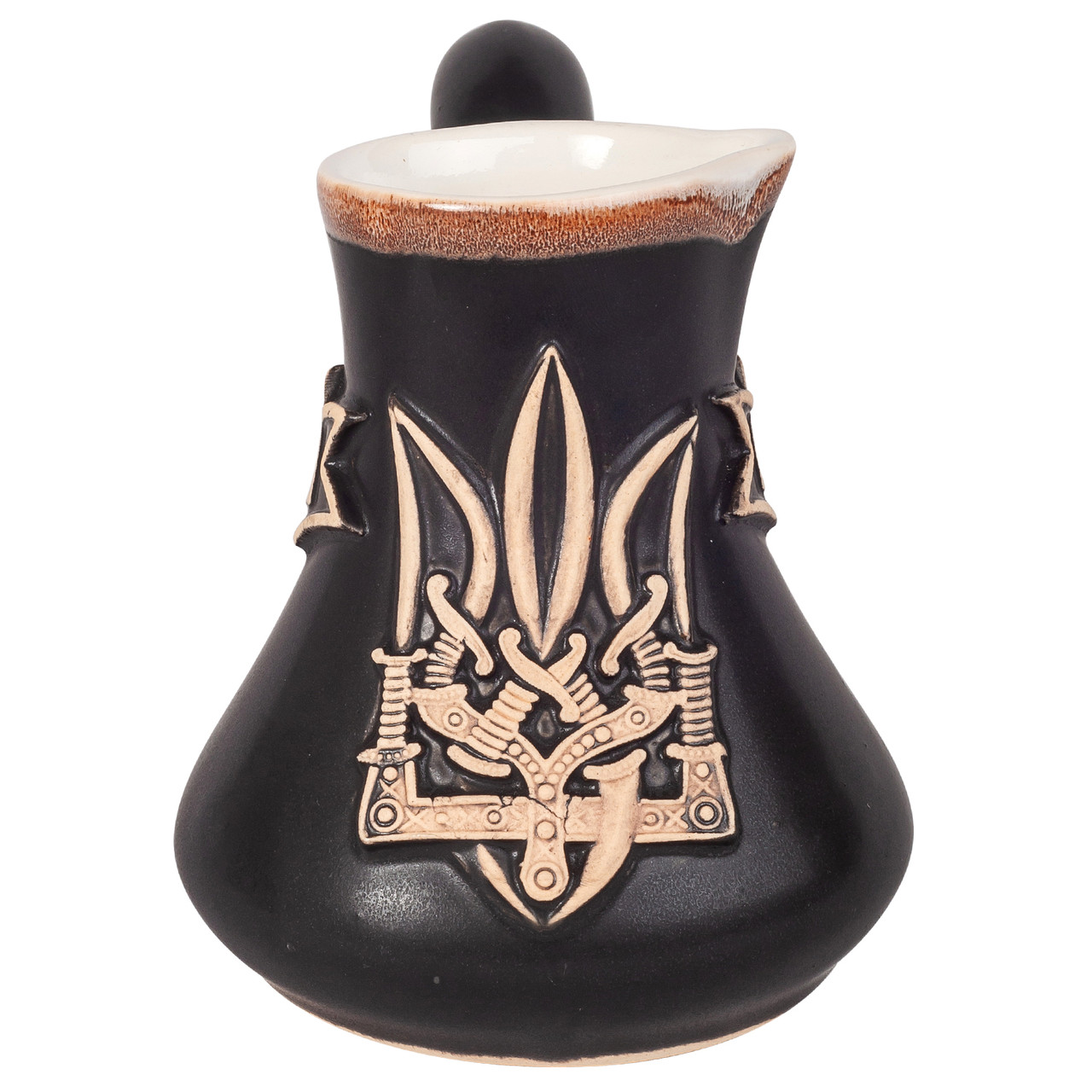 Турка кавова керамічна глиняна Тризуб герб Україна чорна матова
