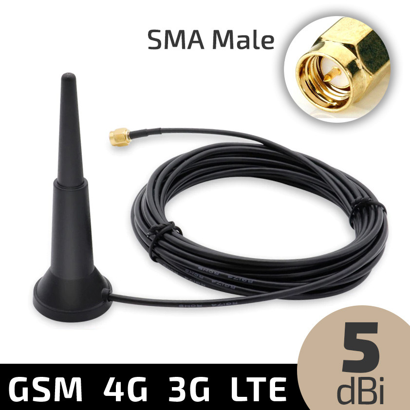 Антенна 4G 3G GSM LTE 800-2100 МГц выносная наружная 5 dBi SMA Male, 3 ...