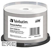 43745 Verbatim CD-R 50pk Spendle диск AZO 52X 700 MB DL+ WHITE WIDE PRINTABLE SURFACE NON-ID