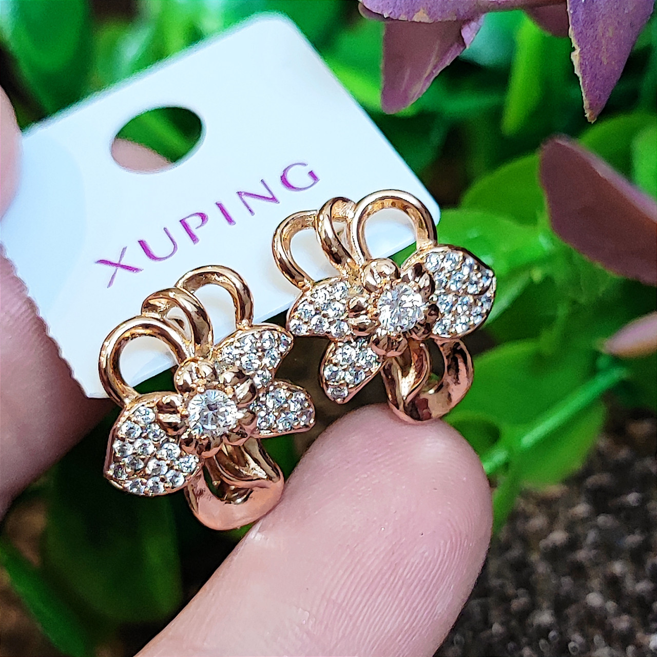 Сережки Xuping довжина 1.7см ширина 1.4см медичне золото позолота 18К цирконій с1386