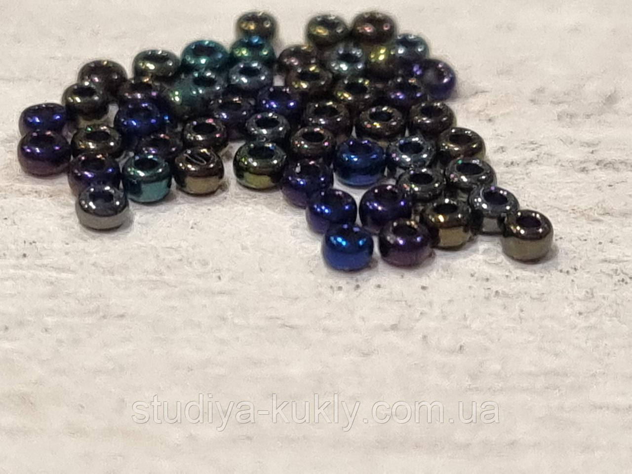 Бісер чеський, мікро. Пресциоза. №18 Колір бензин, перламутровий, переливається №440. Упаковка 10 грам., фото 1