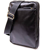 Мужская сумка планшет с накладным карманом на молнии в гладкой коже 11281 SHVIGEL Черная 29,5х22х5