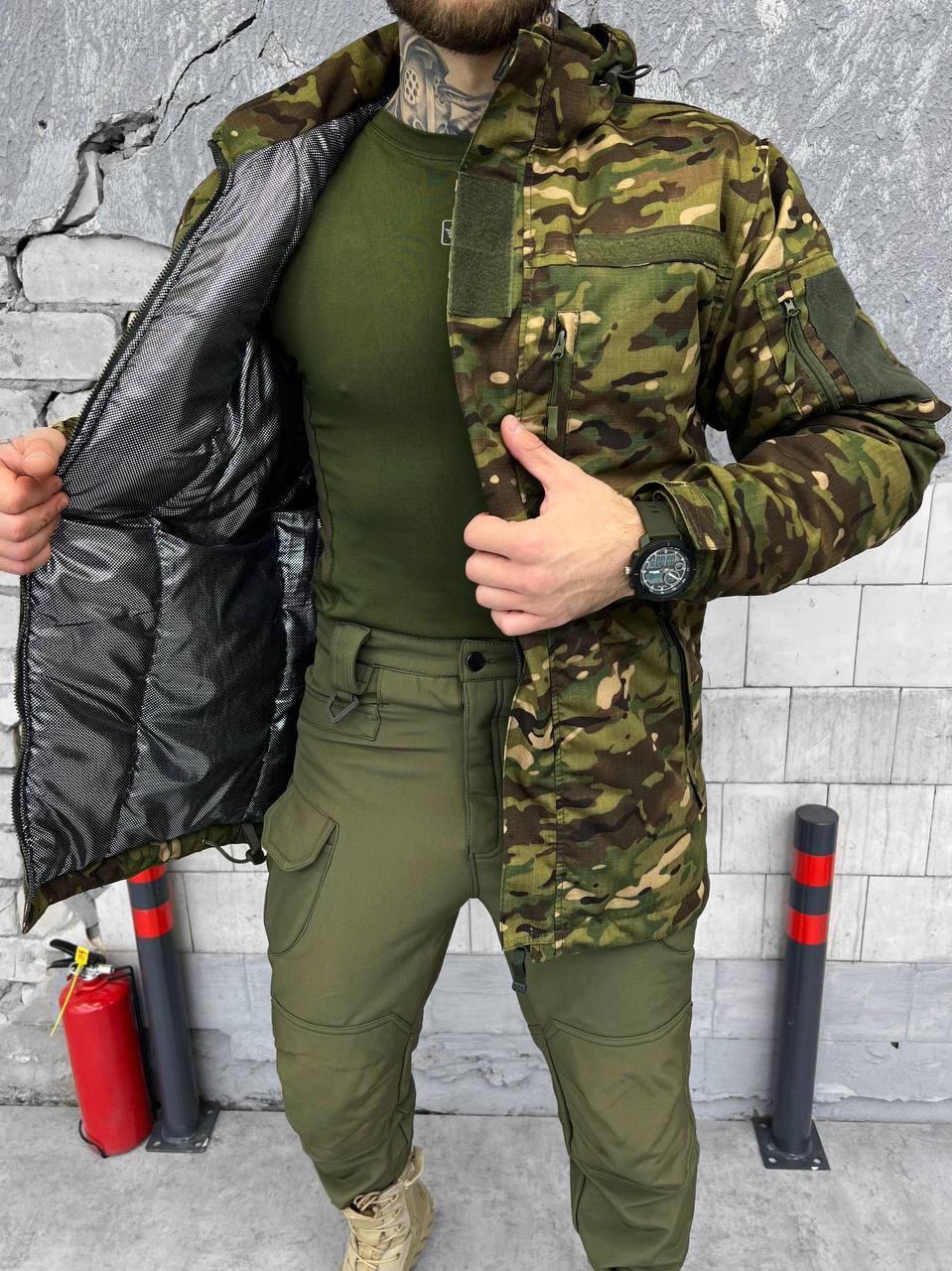 Утеплена військова куртка водовідштовхувальна, Зимова тактична куртка мультикам бойовий одяг