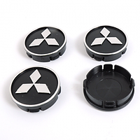 Колпачки заглушки литых дисков на авто "MITSUBISHI" 60/55ММ черный хром пластик 4шт