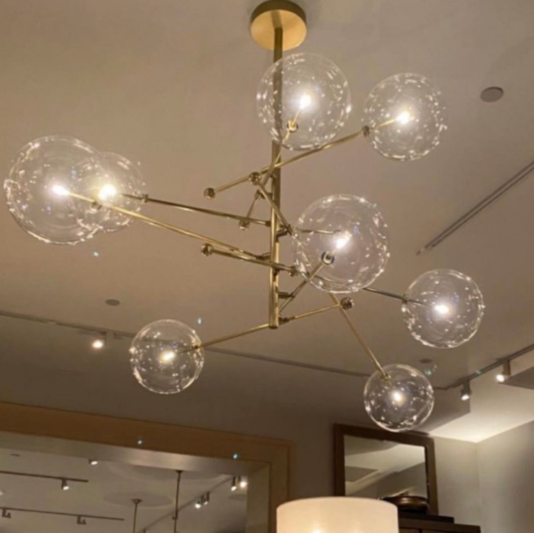 Люстра каскадна асиметрія з об’ємними прозорими плафонами  на 6 або 8  плафонів, фото 1