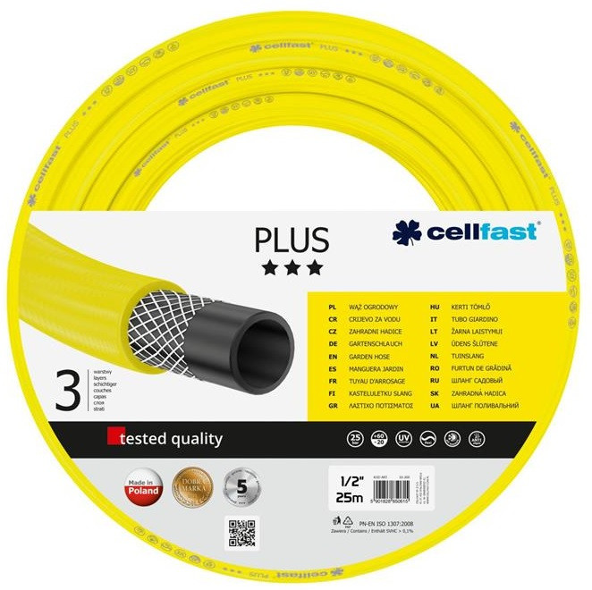 Cellfast Шланг садовий PLUS 1/2', 25м, 3-х шаровий, до 25 Бар, -20…+60°C
