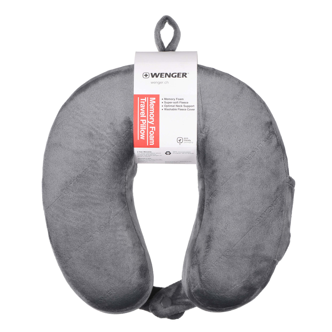 Wenger Подушка флісова, Memory Foam Travel Neck Pillow, сірий