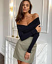Жіночий чорний боді з драпіруванням і відкритими плечима, фото 2