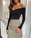 Жіночий чорний боді з драпіруванням і відкритими плечима, фото 6